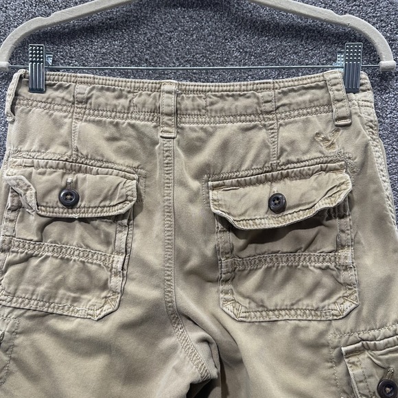 American Eagle Longer Length Cargo Shorts Men 28 Tan Y2k Skate Grunge Baggy - Picture 11 of 14